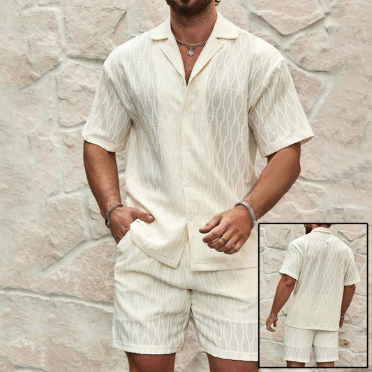 Men Tracksuits Summer Fashion Solid Loose Casual Two Pieces Lapel Button Shirt Shorts Beach Holiday All-match Outfits Male - Daily Cozy Closet