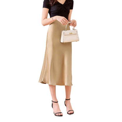 ✨ Elegant Shine, Everyday Comfort – Slimming Satin A-Line Skirt - Daily Cozy Closet