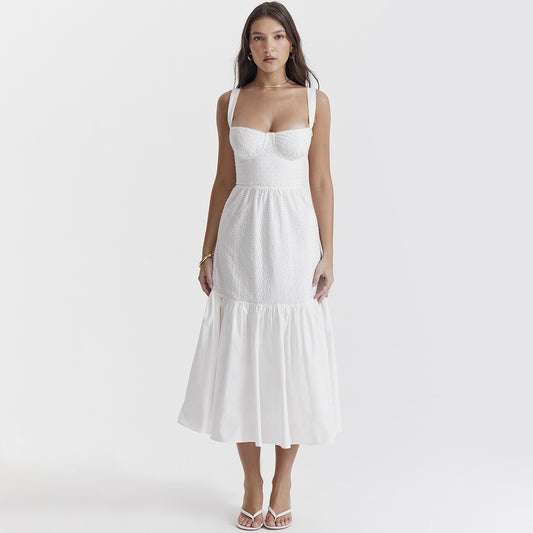 🤍 Elegant Simplicity – Cotton Linen White Mid-Length Dress - Daily Cozy Closet