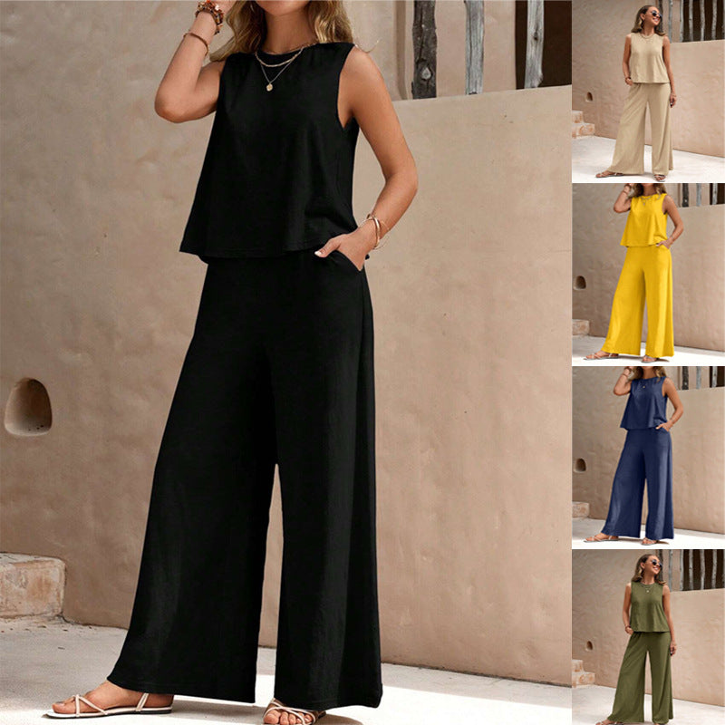 🌿 Effortless Style, All-Day Comfort – Women’s Solid Color Cotton-Linen Set - Daily Cozy Closet