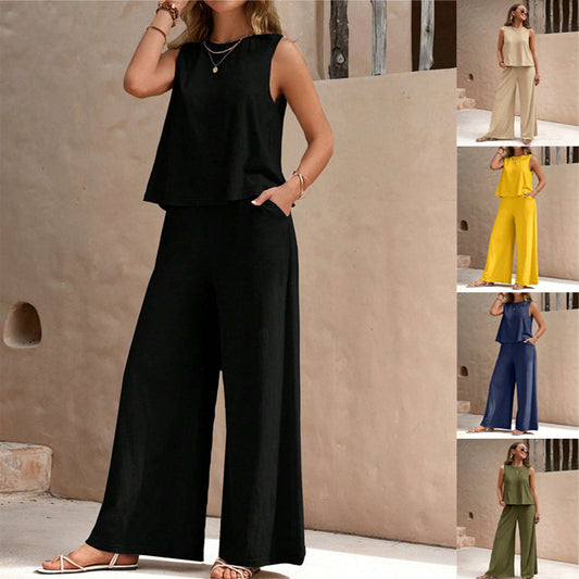🌿 Effortless Style, All-Day Comfort – Women’s Solid Color Cotton-Linen Set - Daily Cozy Closet