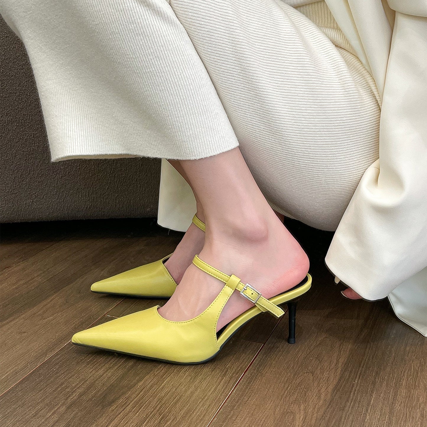 👠 Sleek & Chic – Women’s Pointed Toe High Heel Half Slippers with Ankle Strap - Daily Cozy Closet