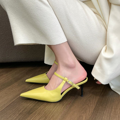 👠 Sleek & Chic – Women’s Pointed Toe High Heel Half Slippers with Ankle Strap - Daily Cozy Closet