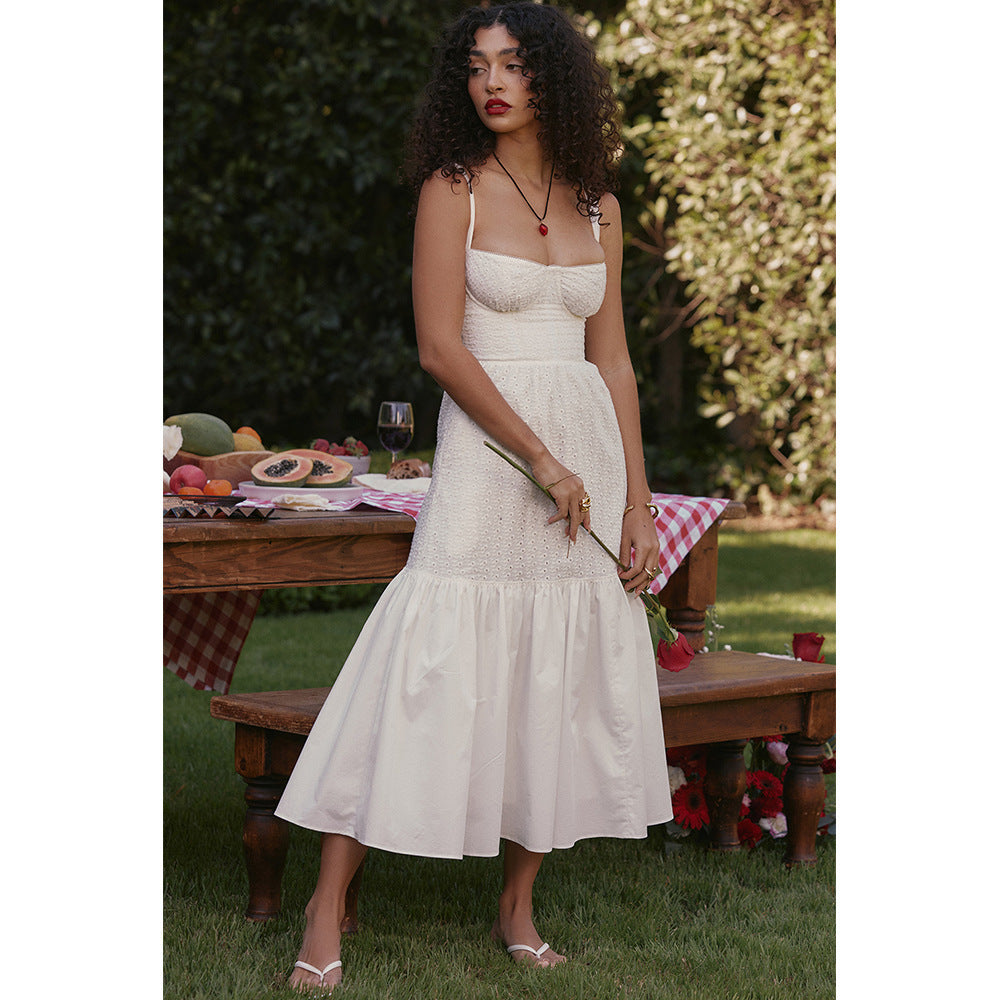 🤍 Elegant Simplicity – Cotton Linen White Mid-Length Dress - Daily Cozy Closet