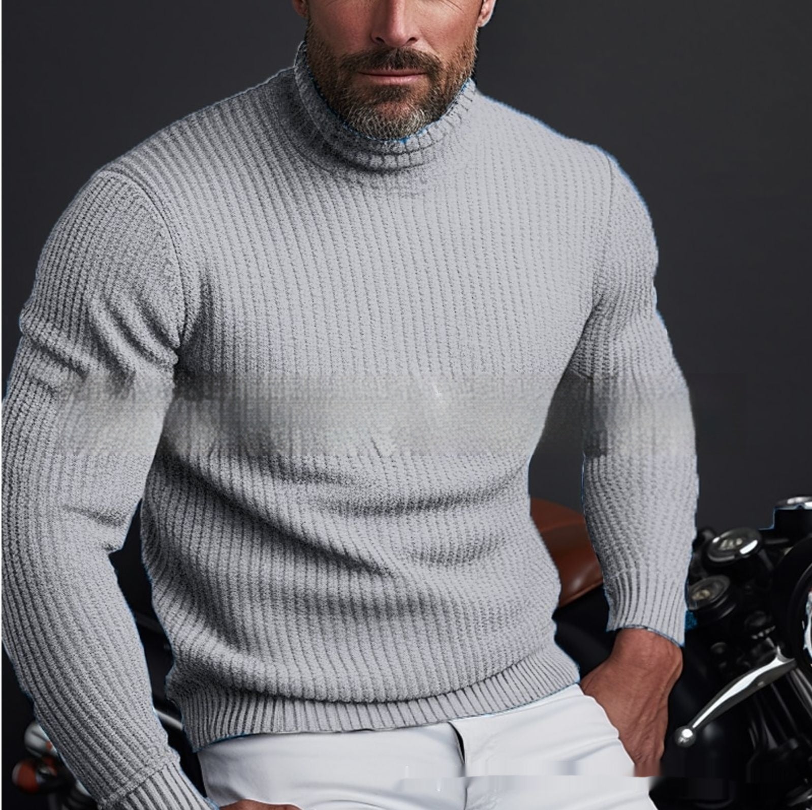 🧶 Men's Slim Fit Turtleneck Sweater – Solid Color Pullover - Daily Cozy Closet