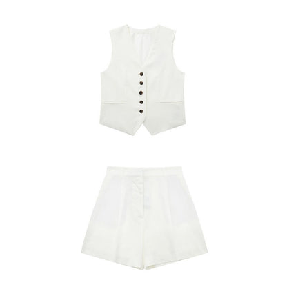 🌿  Summer-Ready – Women’s Linen Blend Sleeveless Top & Shorts Set - Daily Cozy Closet