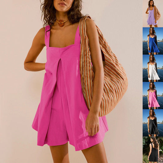 🌸 Cute & Carefree – Loose Square Collar Summer Jumpsuit - Daily Cozy Closet