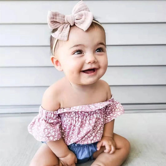 🎀 Soft, Sweet & Stylish – Baby Cotton Gauze Bow Headband Set (4-Pack) - Daily Cozy Closet