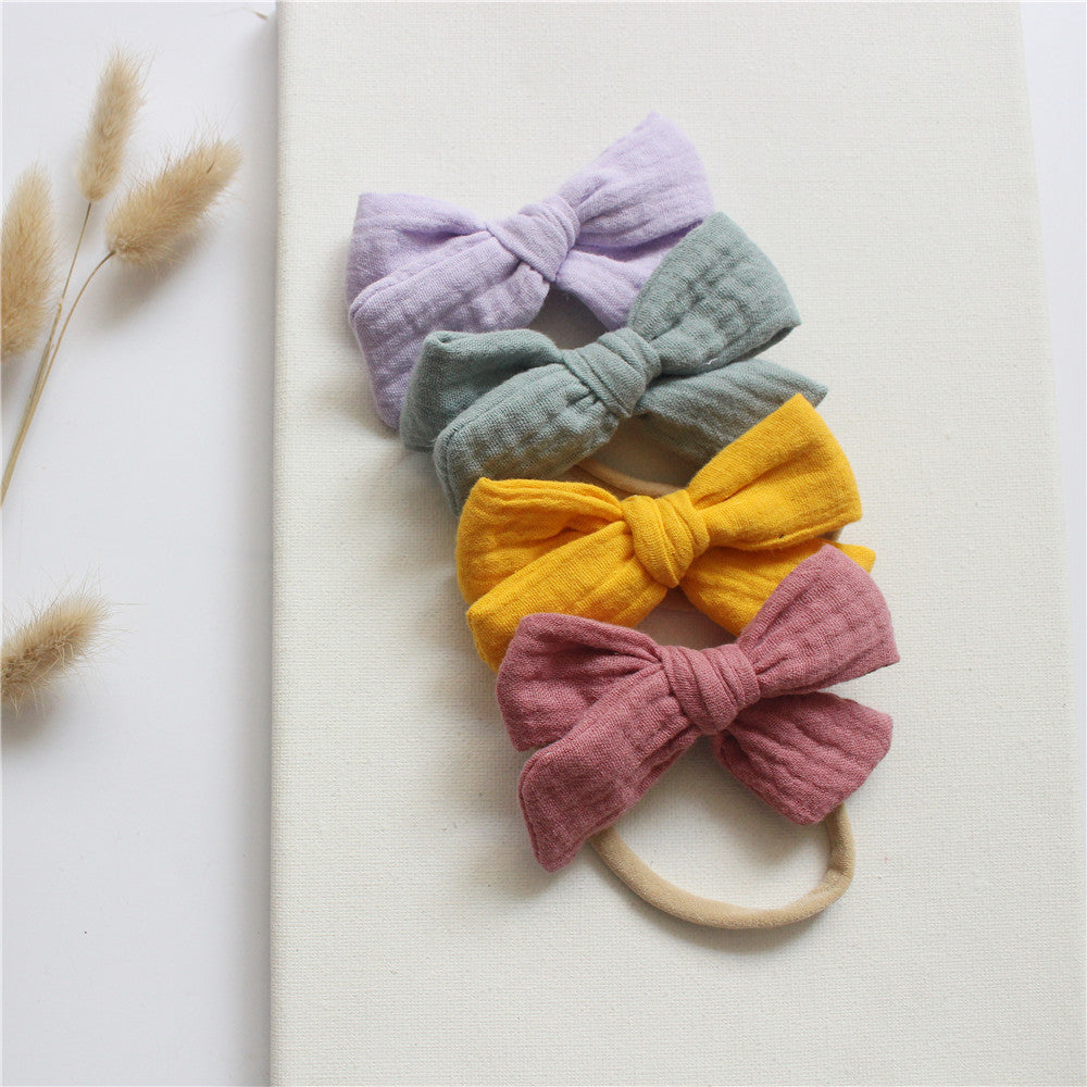 🎀 Soft, Sweet & Stylish – Baby Cotton Gauze Bow Headband Set (4-Pack) - Daily Cozy Closet