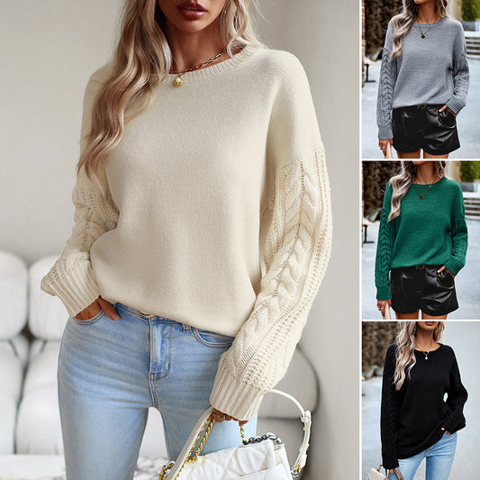 Women's Fashionable Simple Round Neck Sweater - Daily Cozy Closet
