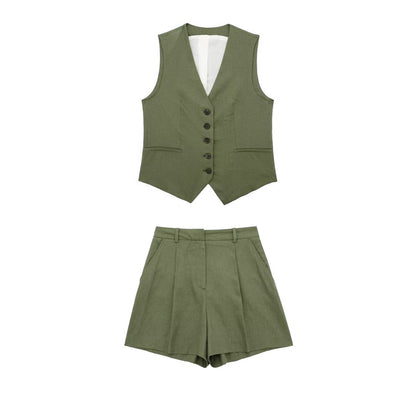 🌿  Summer-Ready – Women’s Linen Blend Sleeveless Top & Shorts Set - Daily Cozy Closet