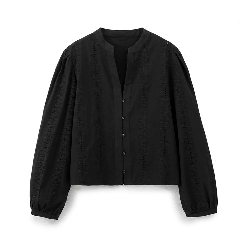 💙 Embroidered Elegance – Long Sleeve Button-Up Shirt - Daily Cozy Closet