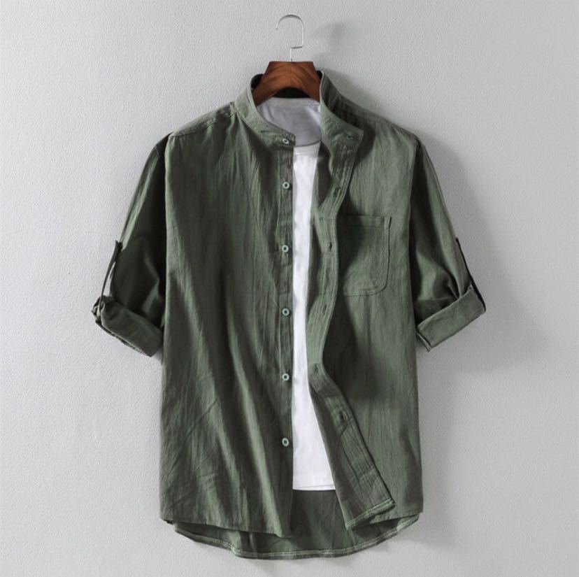 🌿 Effortless Style – Men's Linen Stand Collar Loose Shirt - Daily Cozy Closet